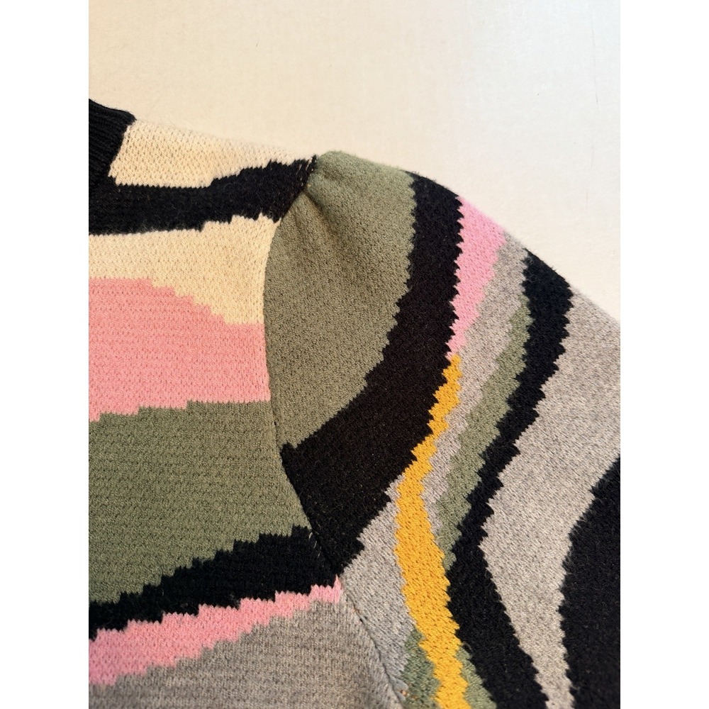 THML Anthropologie Women's Small Ella Short Puff Sleeve Sweater Black Pink Green - Picture 4 of 10
